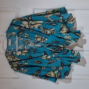 Band Of The Free Women's Size Small (I Brlieve) Teal Floral Ruffled Crop Top